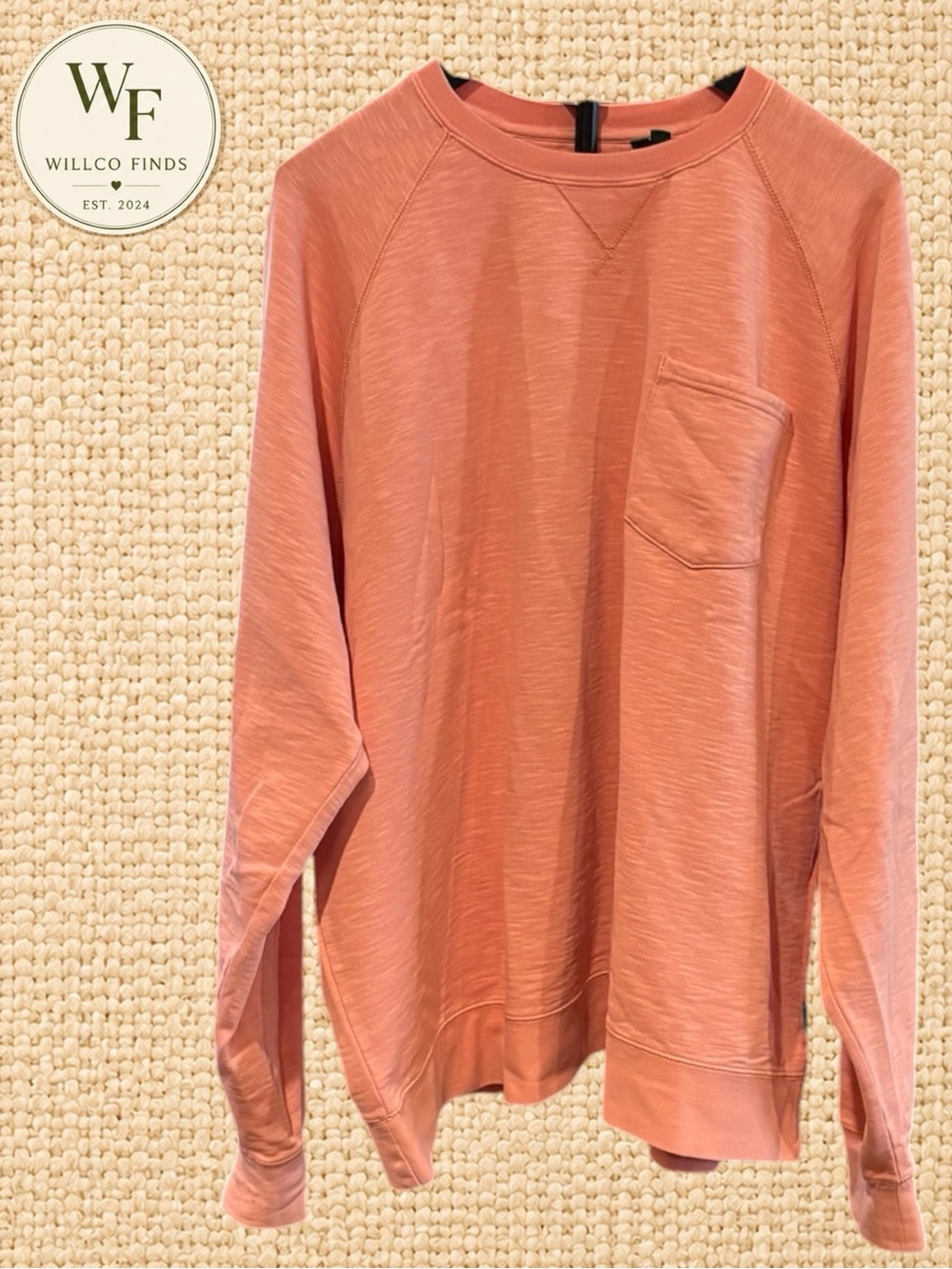 Orvis Men’s XXL Pink Long Sleeve Cotton Pocket Crewneck Shirt